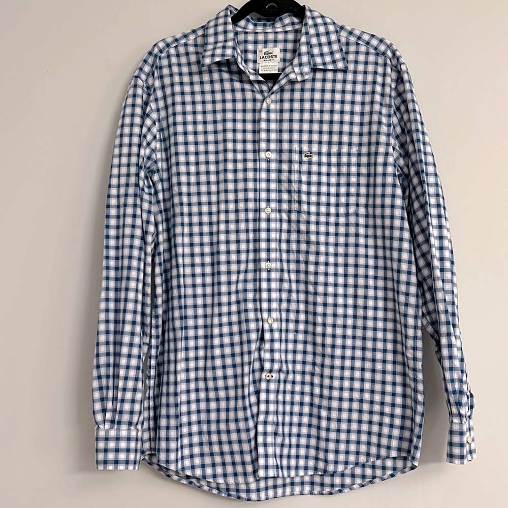 Lacoste Blue and White Checkered Dress Shirt